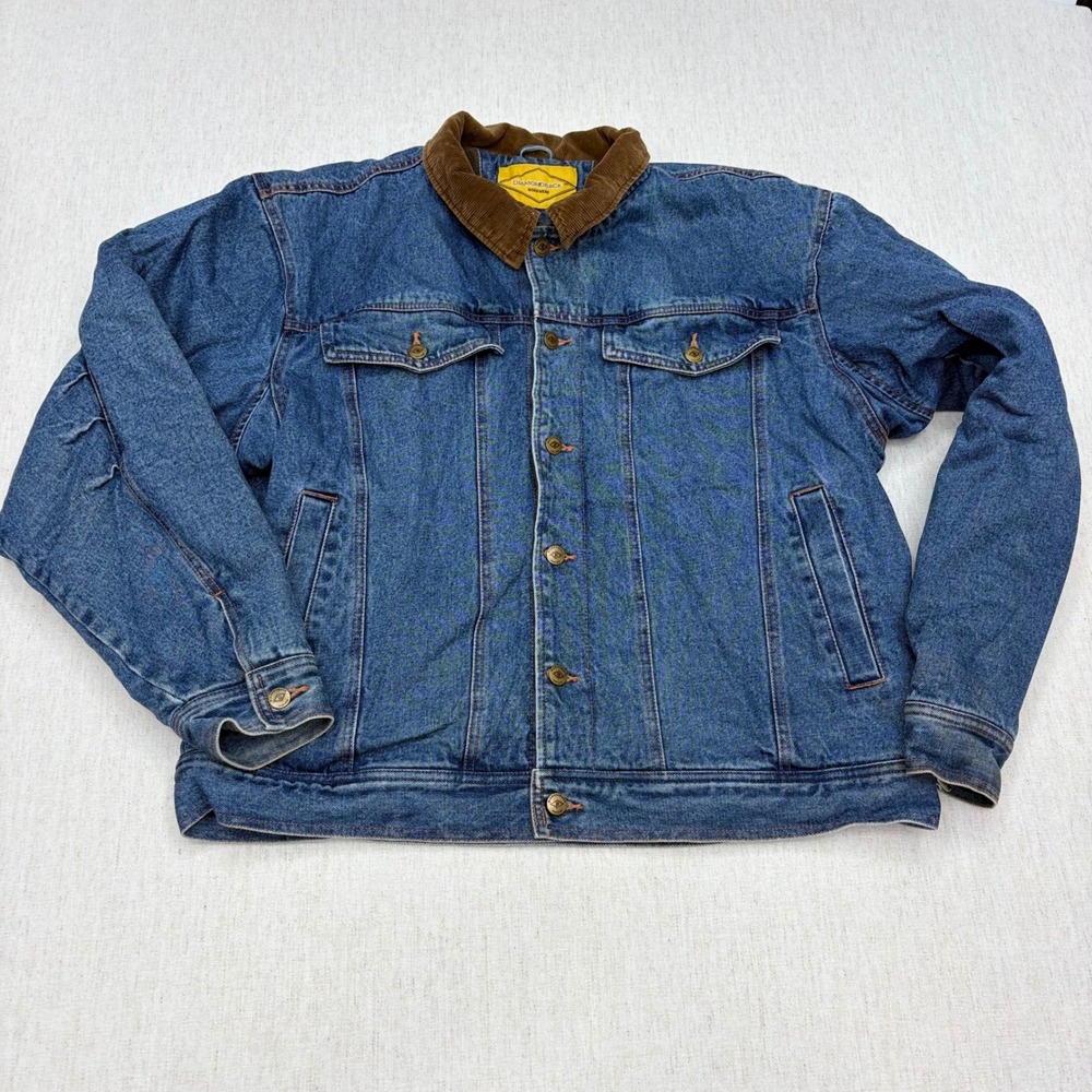 Diamondback Workwear Denim Trucker Jacket XL Blue Fleece Lined Corduroy Collar